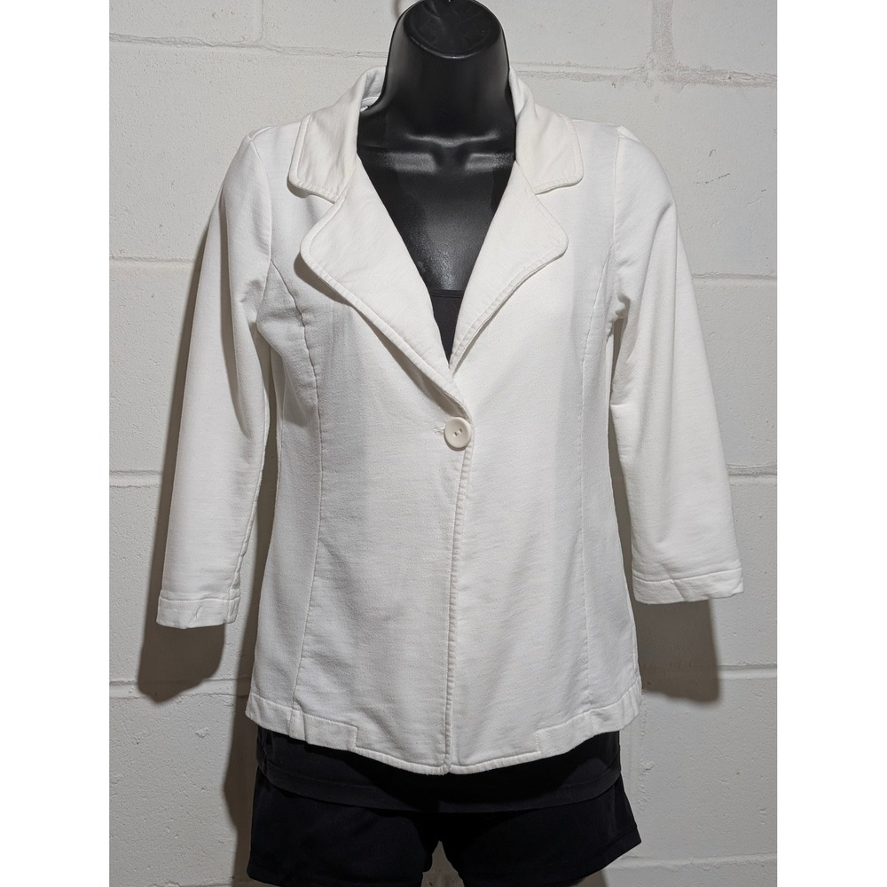 Maurices White Stretch Knit 3/4 Sleeve One Button Blazer Jacket Women's Small